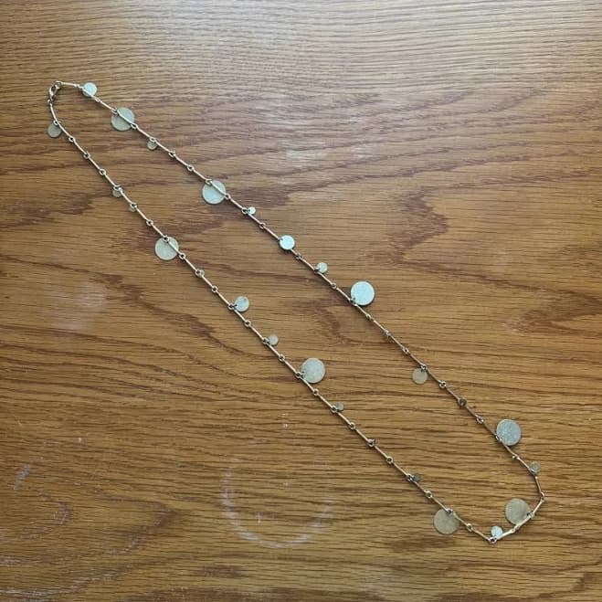 Delicate Gold Tone Chain Necklace With Circle Disc Charms