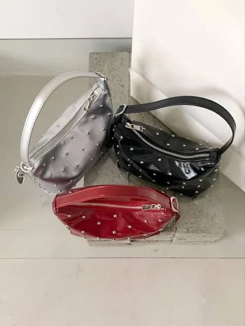 Y2K Studded Vegan Leather Mini Baguette Purse