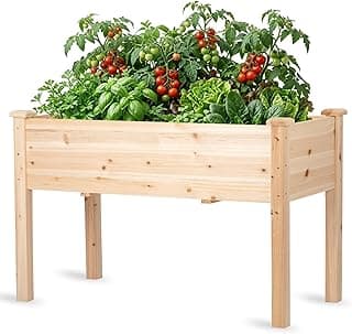 Raised Garden Bed with Legs, 48x24x30 inch Wood Elevated Planter with Protective Liner for Vegetable Flower Herb, Outdoor Planter Box Kit for Balcony Patio Backyard, Natural
