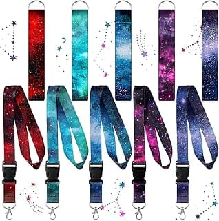 Fainne 10 Pieces Space Galaxy Lanyard Bulk Starry Sky Lanyard for Keys ID Badges Holder Students Kids Girls Hanging Fun Cool Neck Wrist Keychain Name Tag