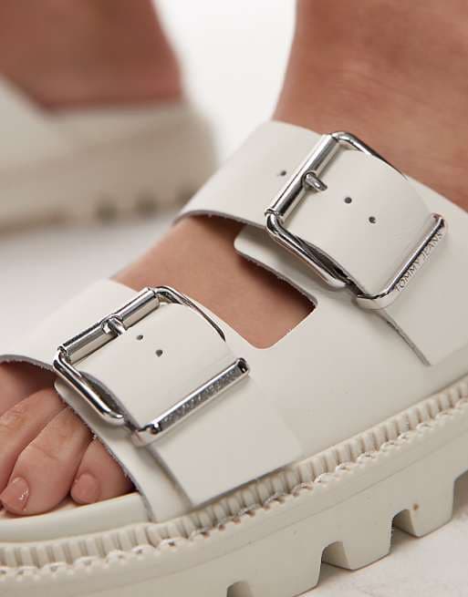 Tommy Jeans double strap buckle sandals in white | ASOS