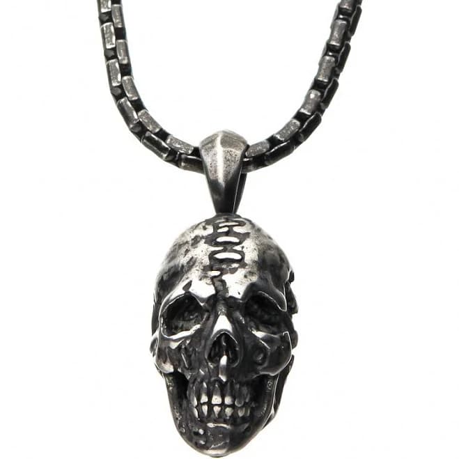 Tribu Stainless Steel Skull Head Pendant with Chain