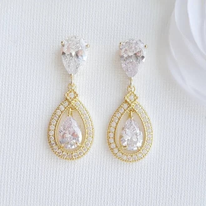 Shop Rich & Sparkly Gold Crystal Drop Earrings for Weddings