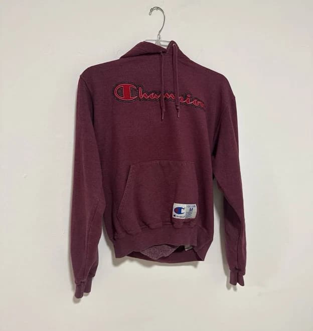 Champion Hoodie Men’s M Maroon Embroidered Logo Pullover Sweatshirt