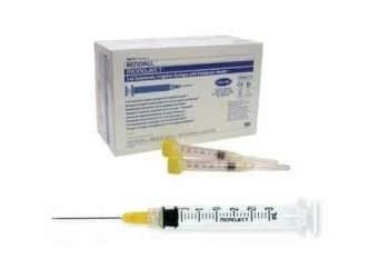 Kendall Monoject #513 ED 3cc irrigating Syringes with 27ga x 1.25 needle yellow cap with notched tip on needle box of 100