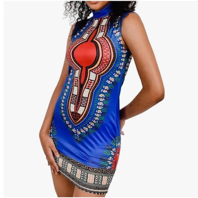 TRIBALSENSATION Elastic Dashiki Print Dress