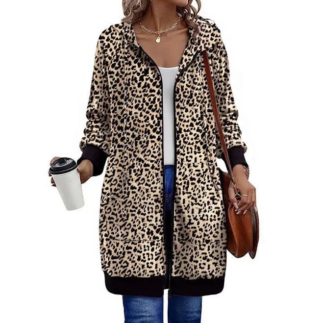 Zeagoo Women's Zip Up Hoodies, Long Sleeve Oversized Fleece Tunic Sweatshirts with Pockets, Size: Medium, Leopard Print
