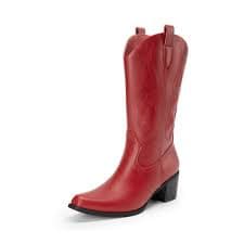 DREAM PAIRS Women's Mid Calf Boots Cowboy Cowgirl Embroidered Western Boots Square Toe Chunky Heel - Walmart.com