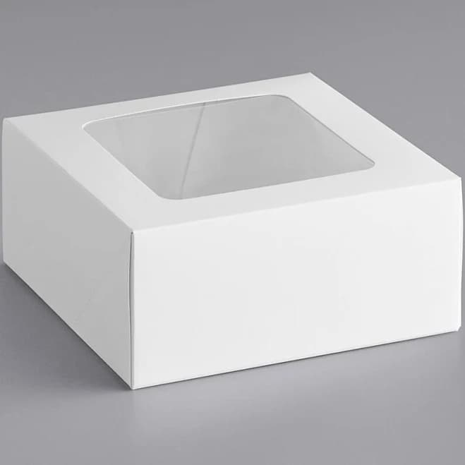 9" x 9" x 4" White Auto-Popup Window Cake / Bakery Box - 10/Pack