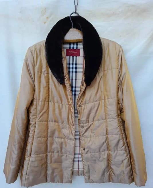 Burberry London Quilted Jacket Womens Eu 44 Gold Zip Pockets Made In