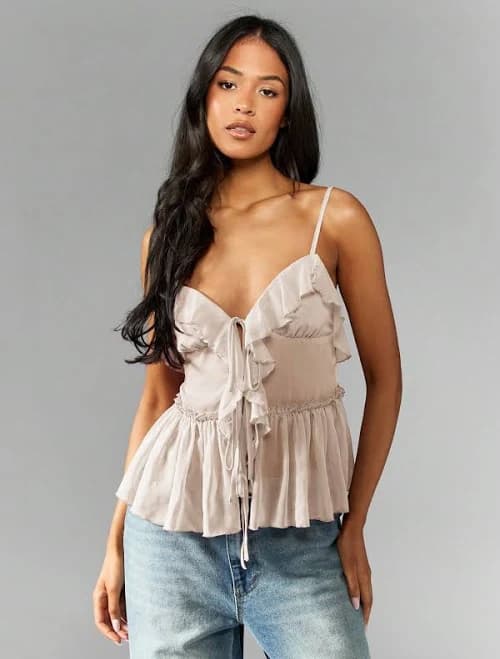 Missguided Ruffled Smocked Chiffon Cami Top