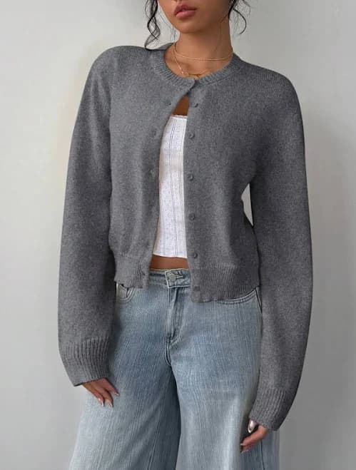 SHEIN Women's Cropped Long Sleeve Polyester Knitwear Cardigan