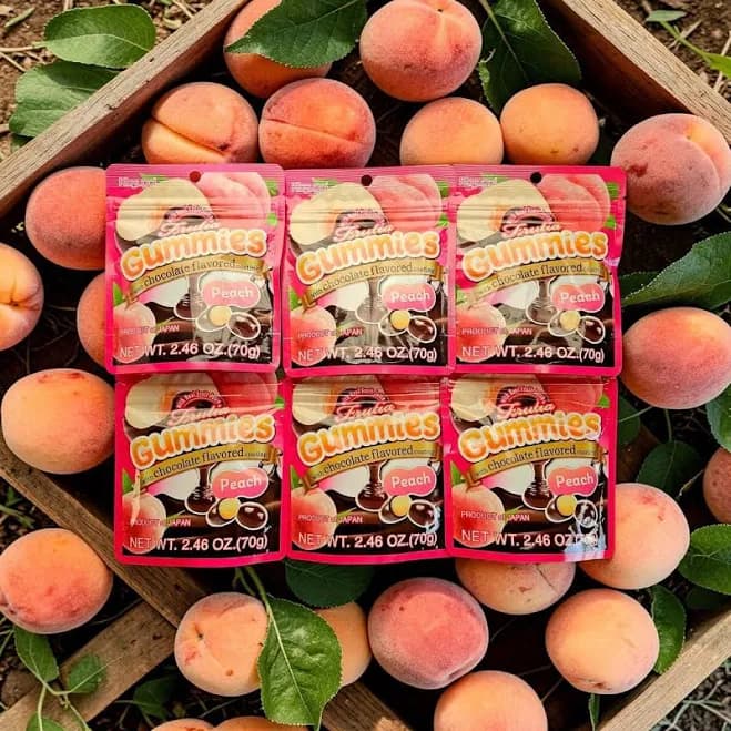 Kasugai Frutia Japanese Chocolate Gummy Peach 70g -Packs of Six(6),