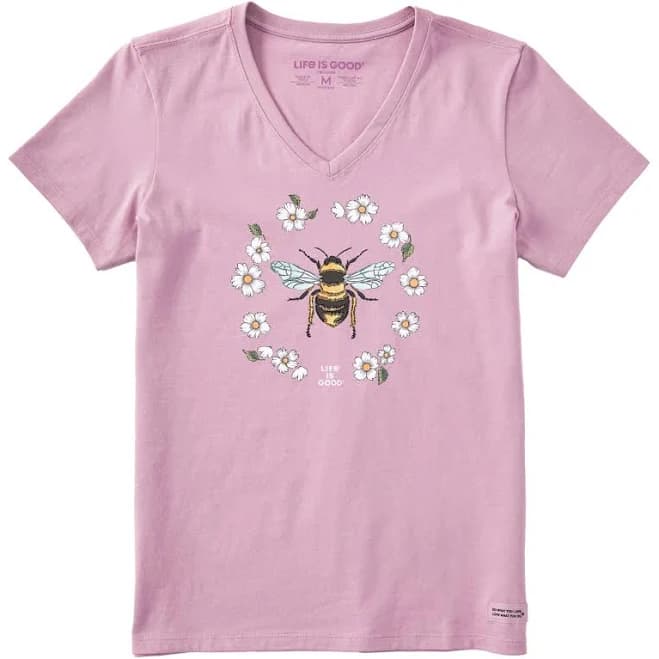 Life is Good Women's Flowerbee Short Sleeve Vee Crusher