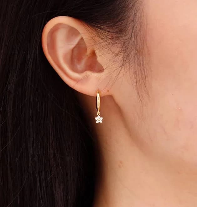 Tiny Flower CZ Sterling Silver Huggie Hoops