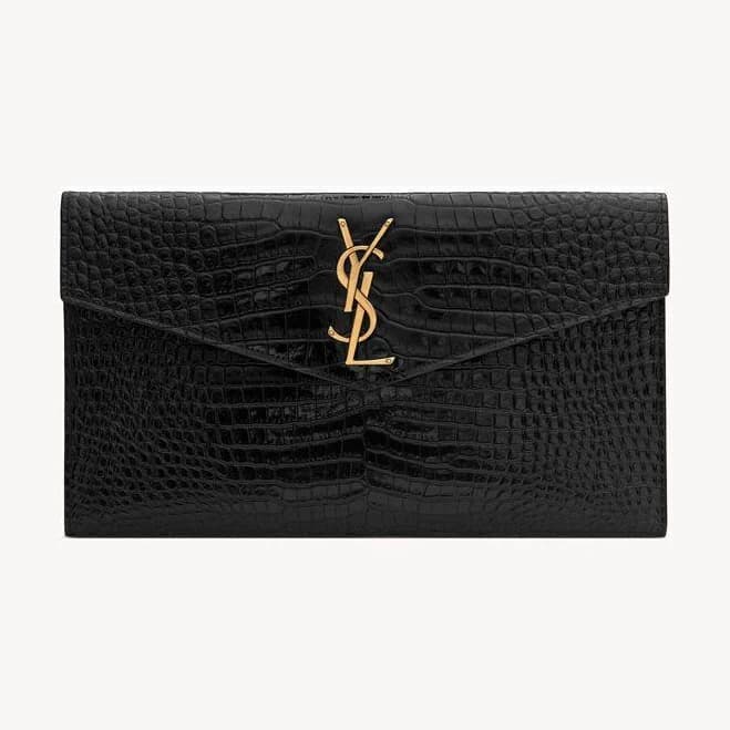 SAINT LAURENT Women's Uptown Croc-effect Patent-Leather Clutch