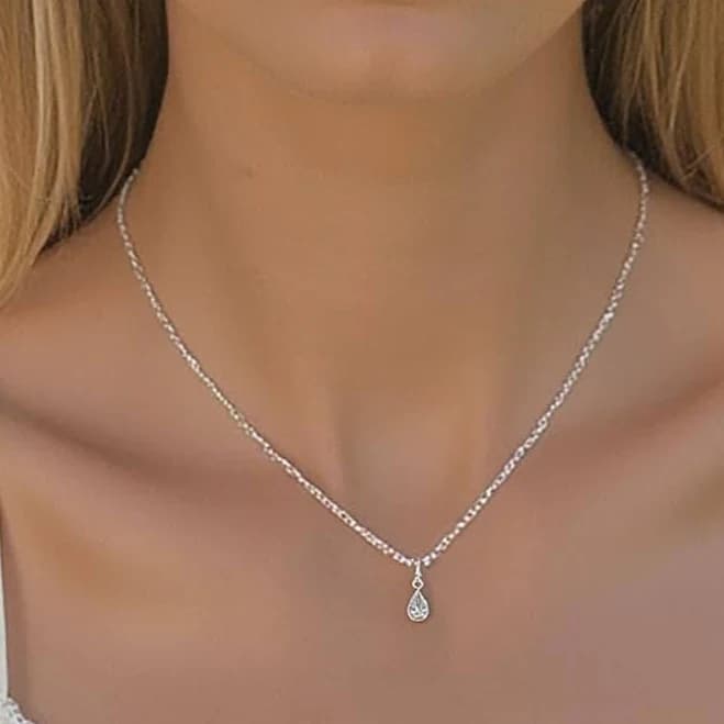 925 Sterling Silver Tiny Teardrop Cubic Zirconia Necklace