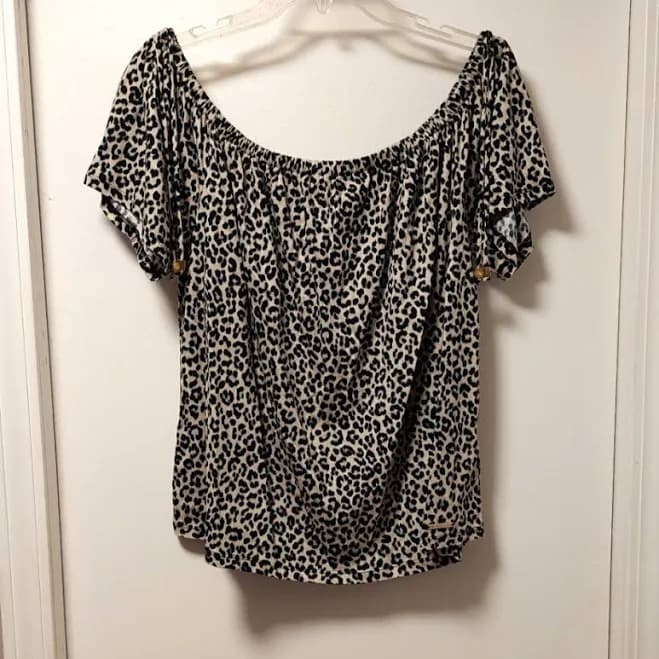 Michael Kors Off The Shoulder Leopard Print Top