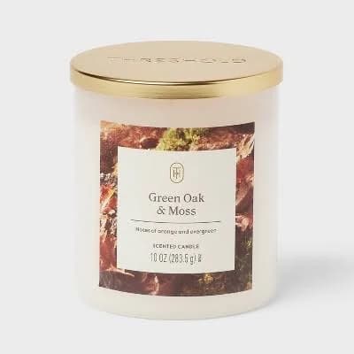 Threshold Lidded Glass Jar Candle Green Oak and Moss 10oz