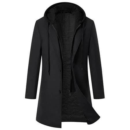 Men's Slim Fit Wool Trench Coat with Hood