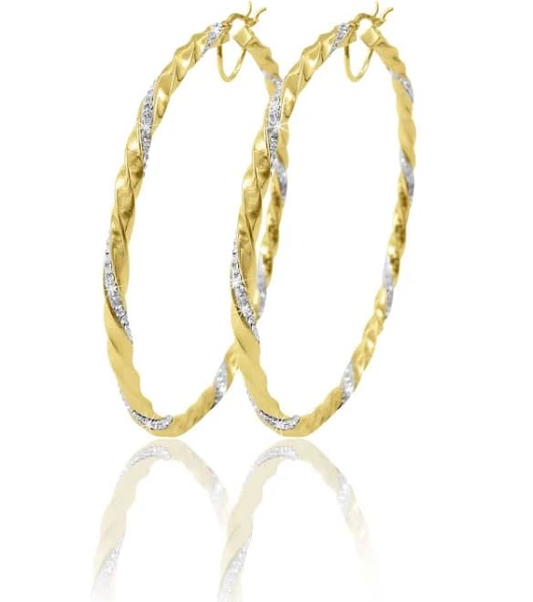 Brilliance Fine Jewelry 14K Gold Plated Sterling Silver Twisted Crystal Hoop Earrings