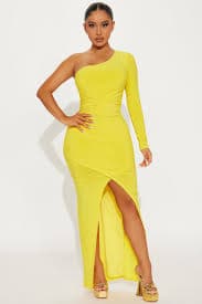 Stacy Ruched Maxi Dress - Yellow | Fashion Nova