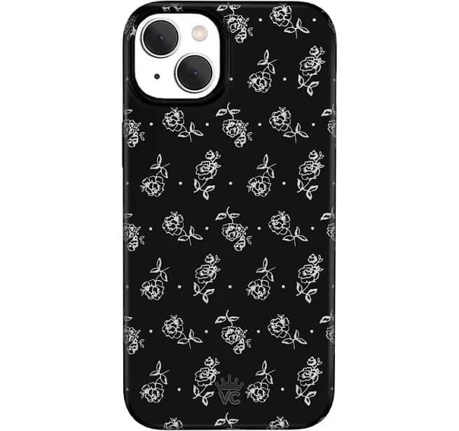 iPhone 15 Black Dainty-Floral Cute Phone Case | Velvet Caviar