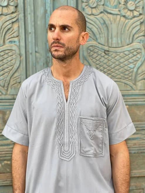 Grey embroidered cotton mens caftan, caftan, Cotton men caftan, caftans for men, men clothing, gift for men, husband gift, gift for him