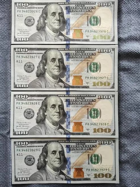 4 Uncirculated Sequential 100 Dollar Bills Coins And Currency Us Paper