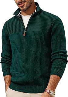 Mens Quarter Zip Sweater Long Sleeve Casual Pullover Knitted Textured Dress Sweaters