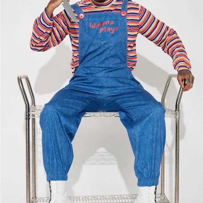 Fashion Nova Other | Chucky Costume-Blue Overalls With Striped Shirt | Color: Blue/Red | Size: Os | Naiomi16's Closet