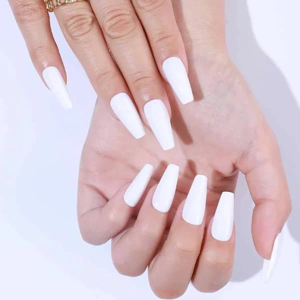 24 pcs Long Coffin Solid White Press On Nails | White Nails| Nails Press On| Coffin Press On Nails | Long Nails | Fake Nails | Glue On Nails