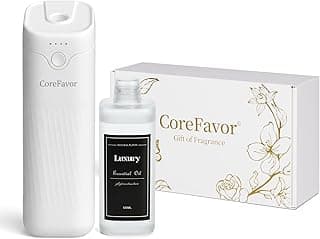 CoreFavor Waterless Essential Oil Diffuser with 120ml Oil, Portable Battery-Operated Cold Air Aroma Scent Machine, 4 Adjustable Intensity Levels, Quiet Diffuser for Bedroom Office Bathroom Car