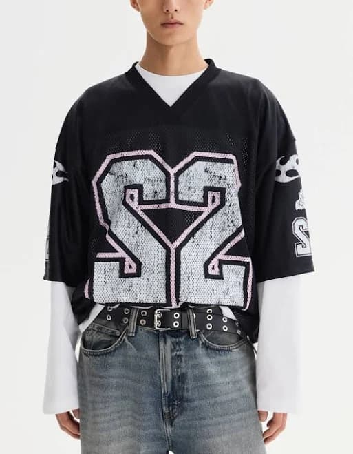 Men H&M 95 Oversized Printed Mesh T-shirt