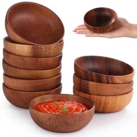 10pcs Acacia Wooden Small Round Calabash Bowls