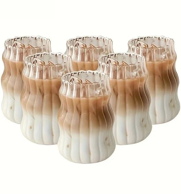 6 Pcs Ribbed Glass Ripple Glass Set