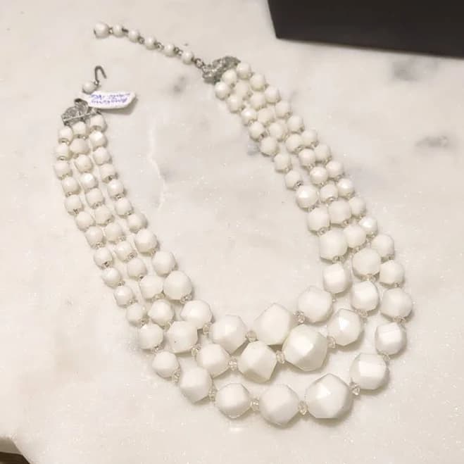 Vintage Multi Strand White Bead Statement Necklace