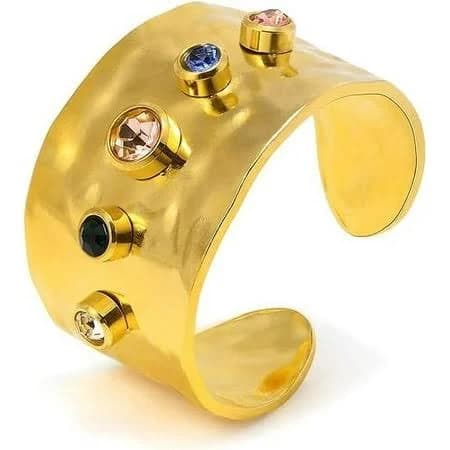 Juniper Treasures 18k Gold Plated Stainless Steel Wide Band Open Adjustable Ring
