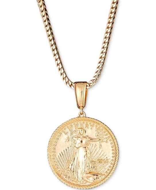Macy's Men's 14k Gold-Plated Sterling Silver Coin Pendant Necklace
