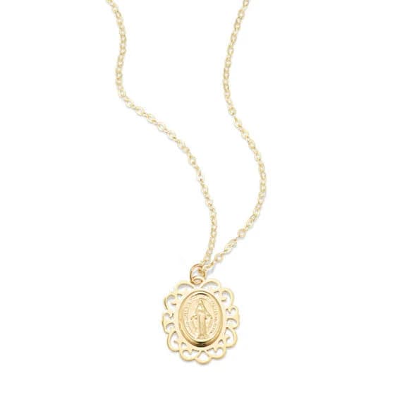 14K Yellow Gold Miraculous Medal Necklace