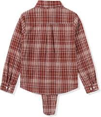 Amazon.com: Noomelfish Girls Long Sleeve Plaid Button Down Shirt Tie Front Blouse Tops, Burgundy Plaid, Size 5-6 Years: Clothing, Shoes & Jewelry