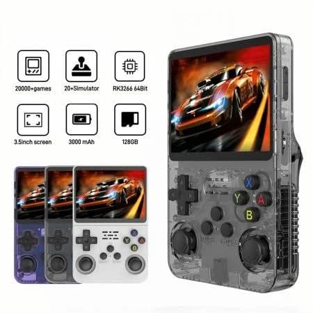 Zytkwt R36s Handheld Game Console, 3.5-inch IPS Screen, 20,000+ Games, 20+ Emulators, 128GB Gray