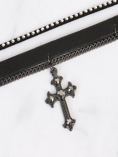 Leather Cross Chocker Necklace