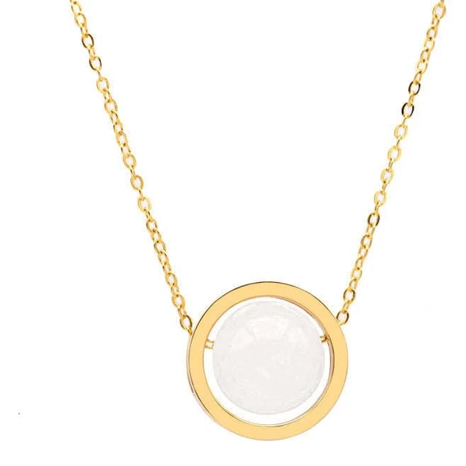Stainless Steel White Quartz Circle Pendant Necklace