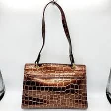 Vintage Kenneth Cole Reaction Brown Leather Mini Croc Embossed Top Handle Bag