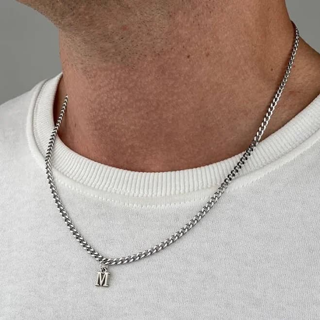 Men's Silver Steel Letter Initial Necklace