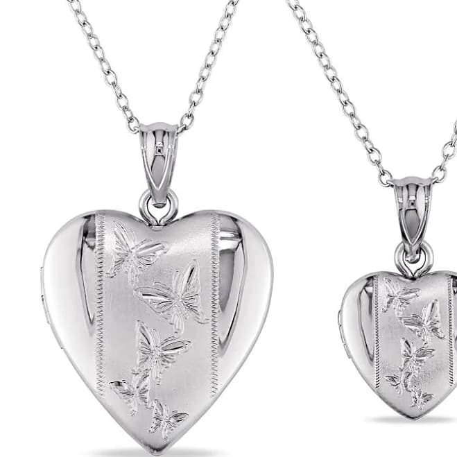 Miadora Women's Sterling Silver Heart Locket Necklace Set of 2
