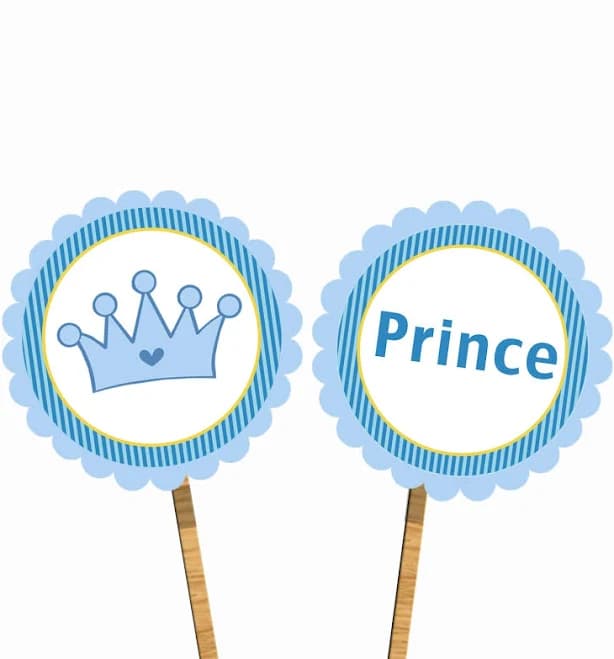 INSTANT DOWNLOAD Blue Stripes Prince Scalloped Party Cupcake Toppers - Baby Shower Cupcake Toppers Party Decoration Birthday Cupcake Toppers