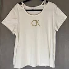 Calvin Klein White Tee with Gold CK Logo. Vintage Top. Excellent Condition.