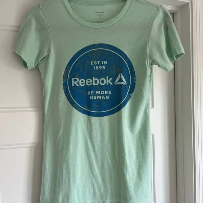 Reebok Tops | Reebok Light Green Tee With Blue Logo | Color: Blue/Green | Size: Xs | Camsimo's Closet